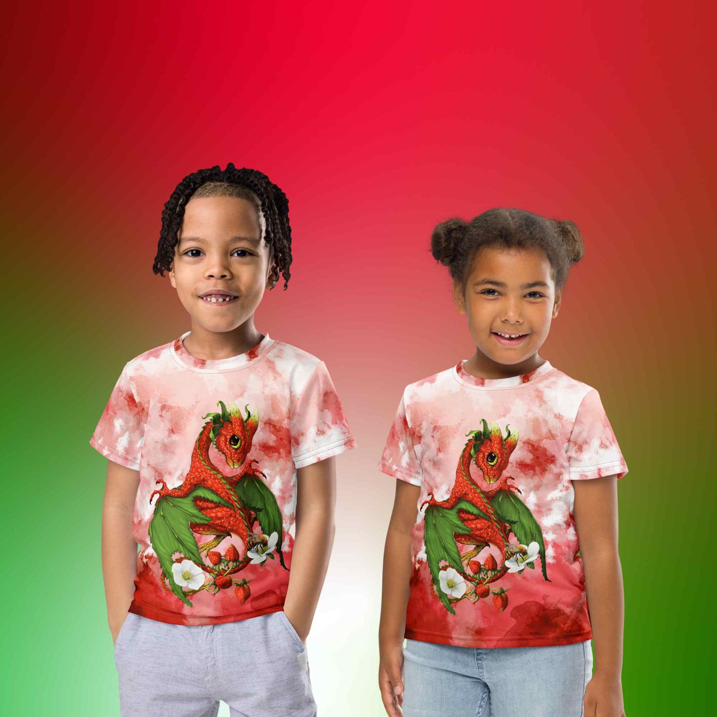 Strawberry Dragon Kids crew neck t-shirt - Free USA Shipping