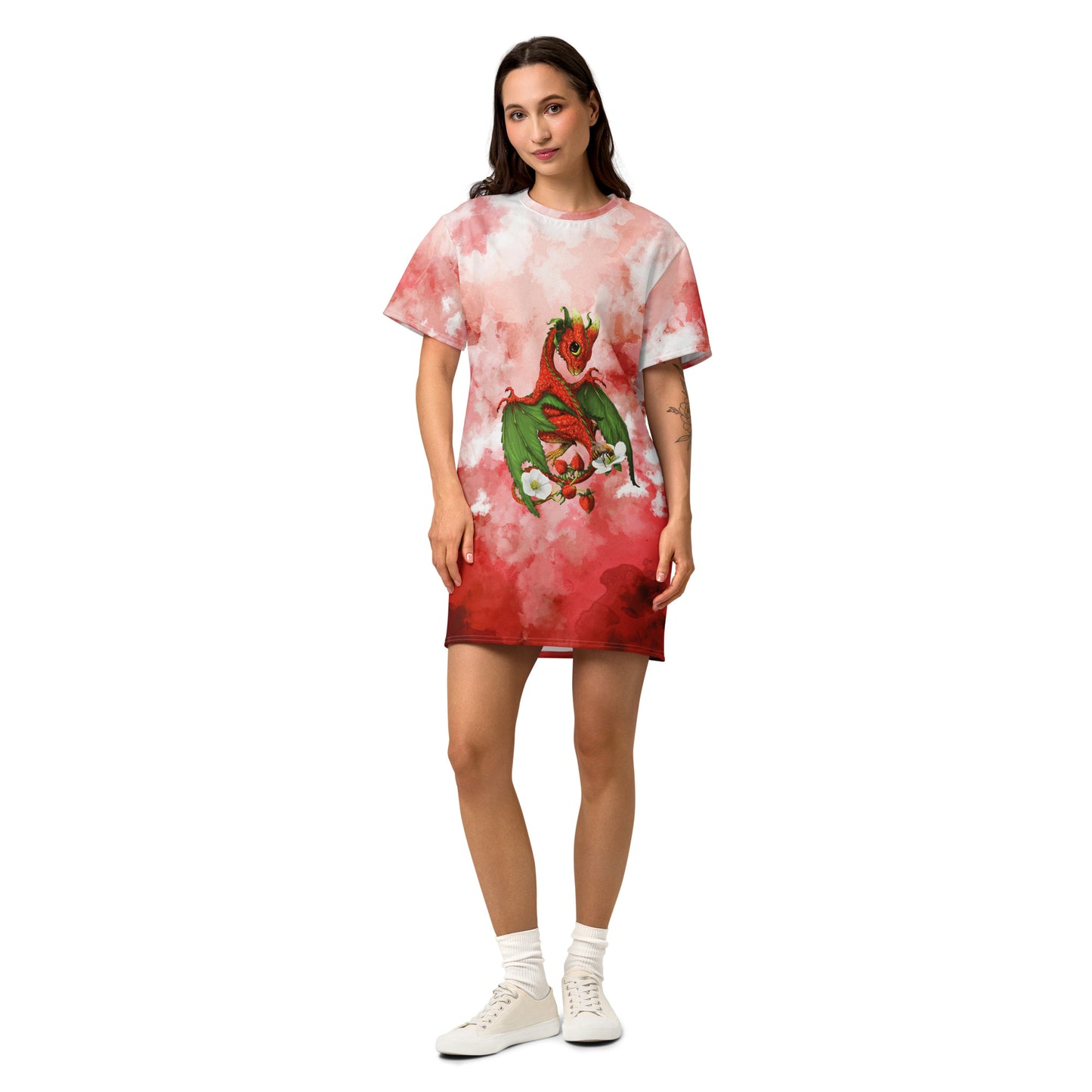 Strawberry Dragon Cotton t-shirt dress - Free USA Shipping