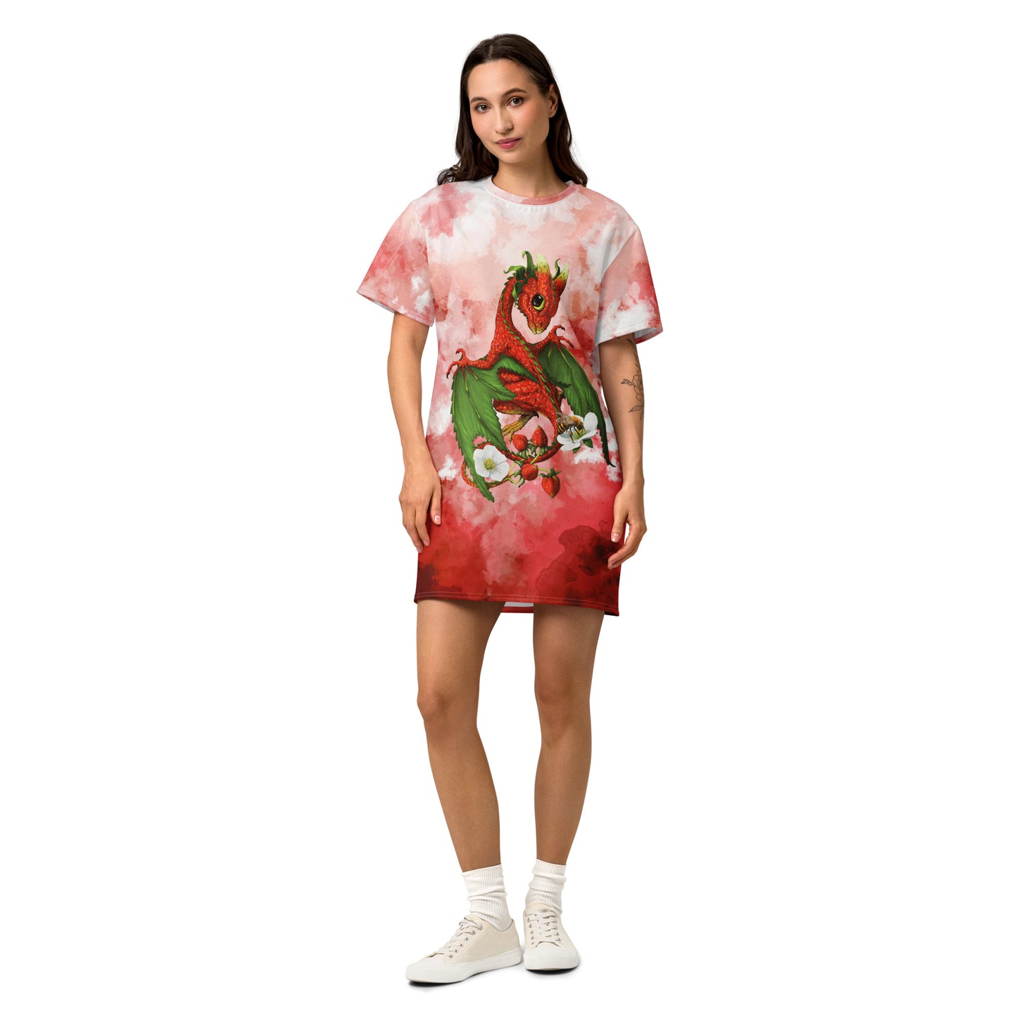 Strawberry Dragon t-shirt dress (Cotton) - Free USA Shipping