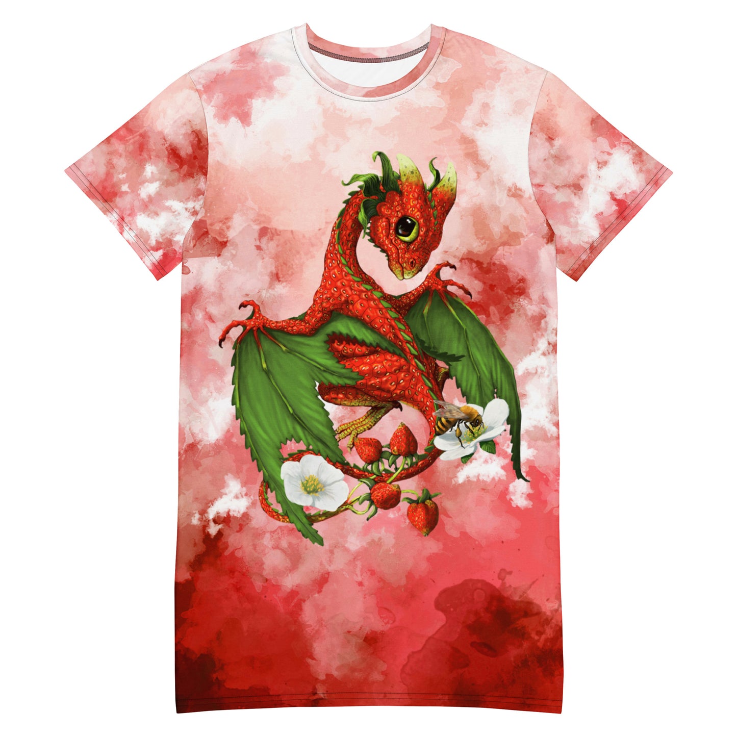Strawberry Dragon T-shirt dress (polyester & spandex) Free USA Shipping
