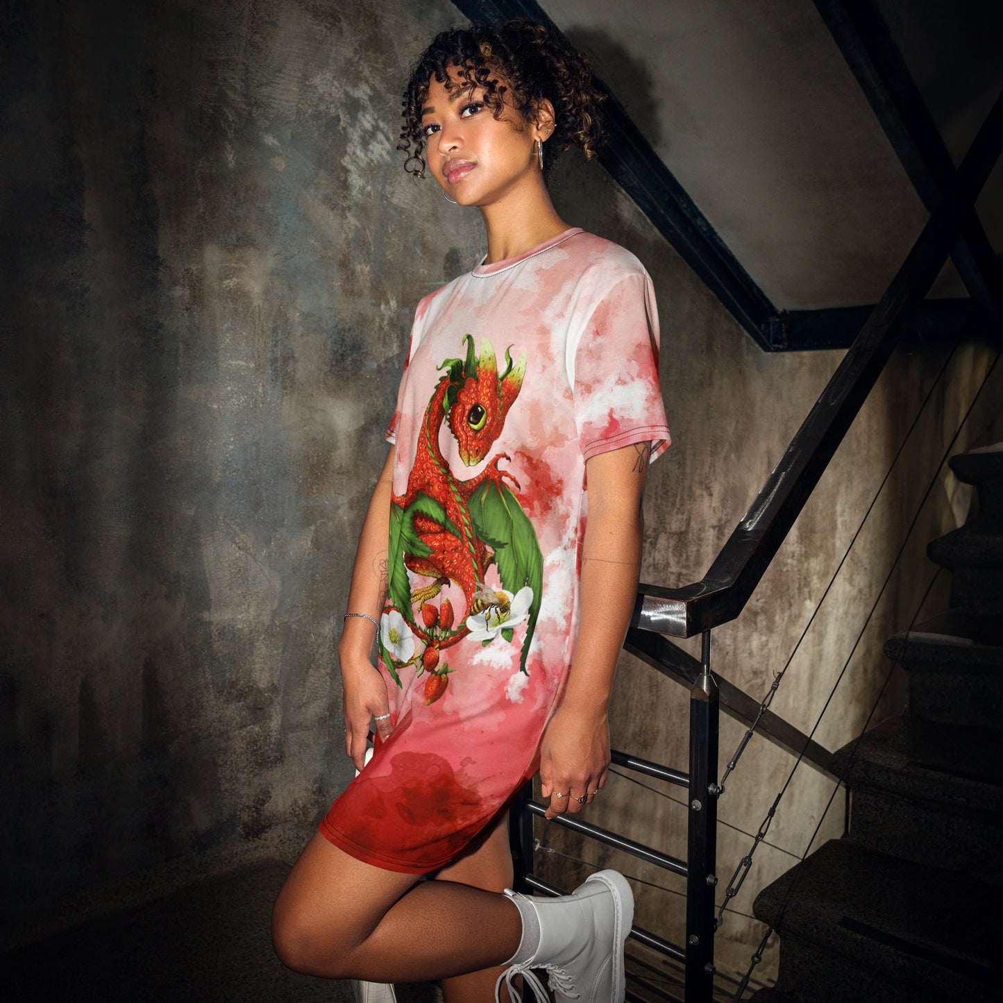 Strawberry Dragon T-shirt dress (polyester & spandex) Free USA Shipping