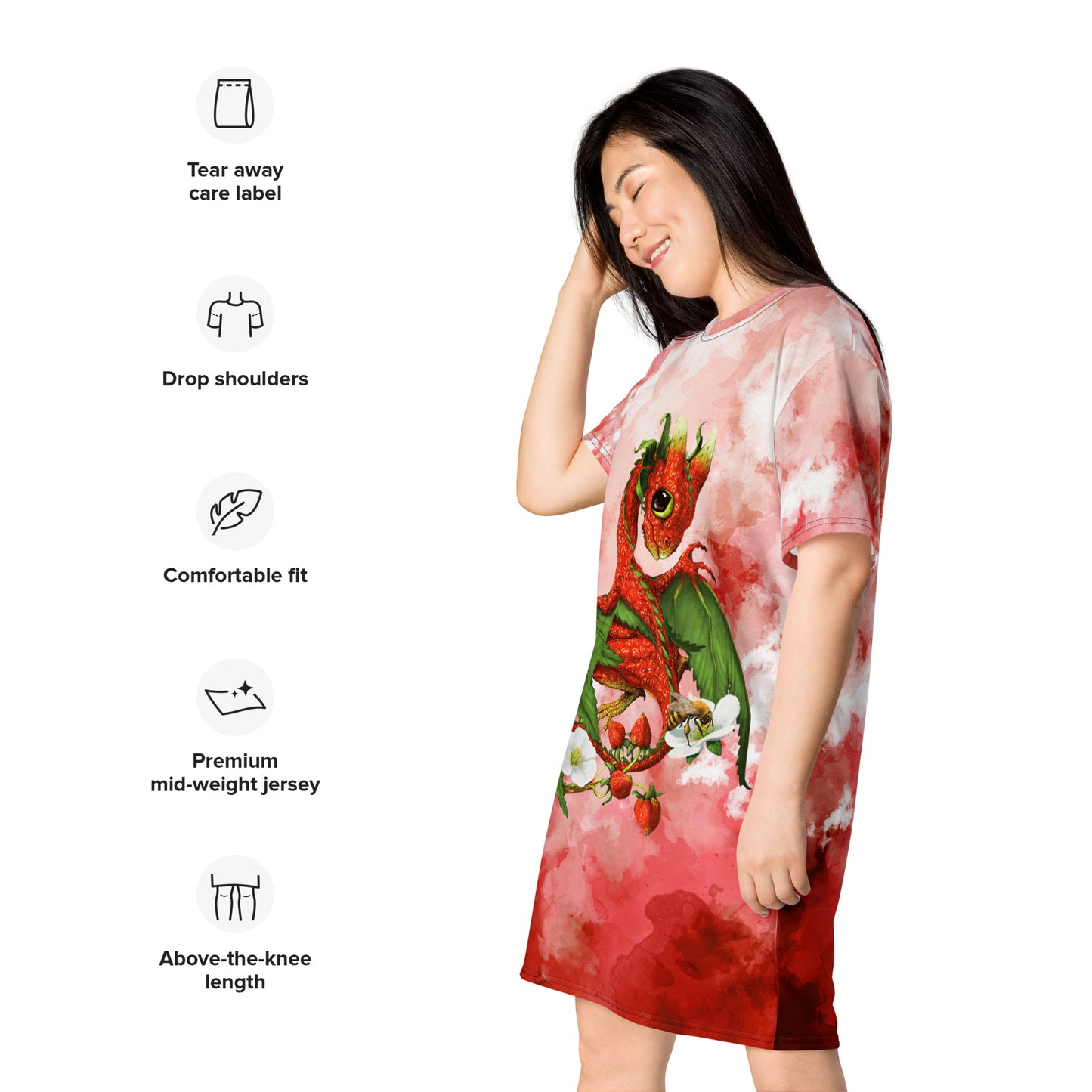 Strawberry Dragon T-shirt dress (polyester & spandex) Free USA Shipping