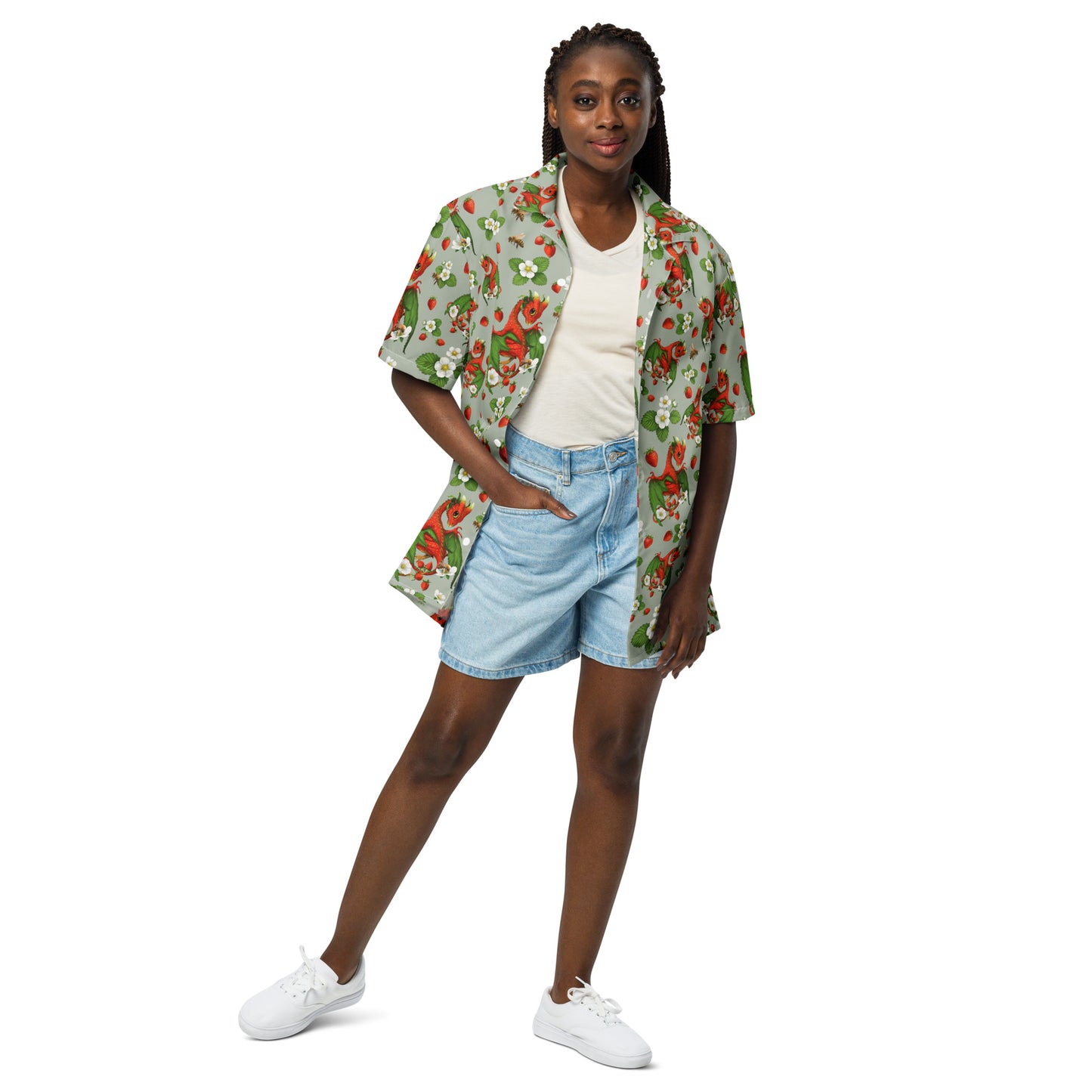 Strawberry Dragon Unisex button shirt - Free USA Shipping