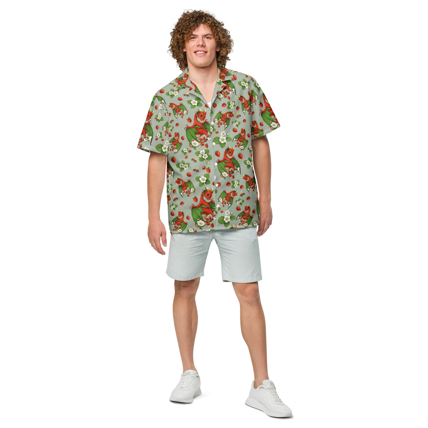 Strawberry Dragon Unisex button shirt - Free USA Shipping