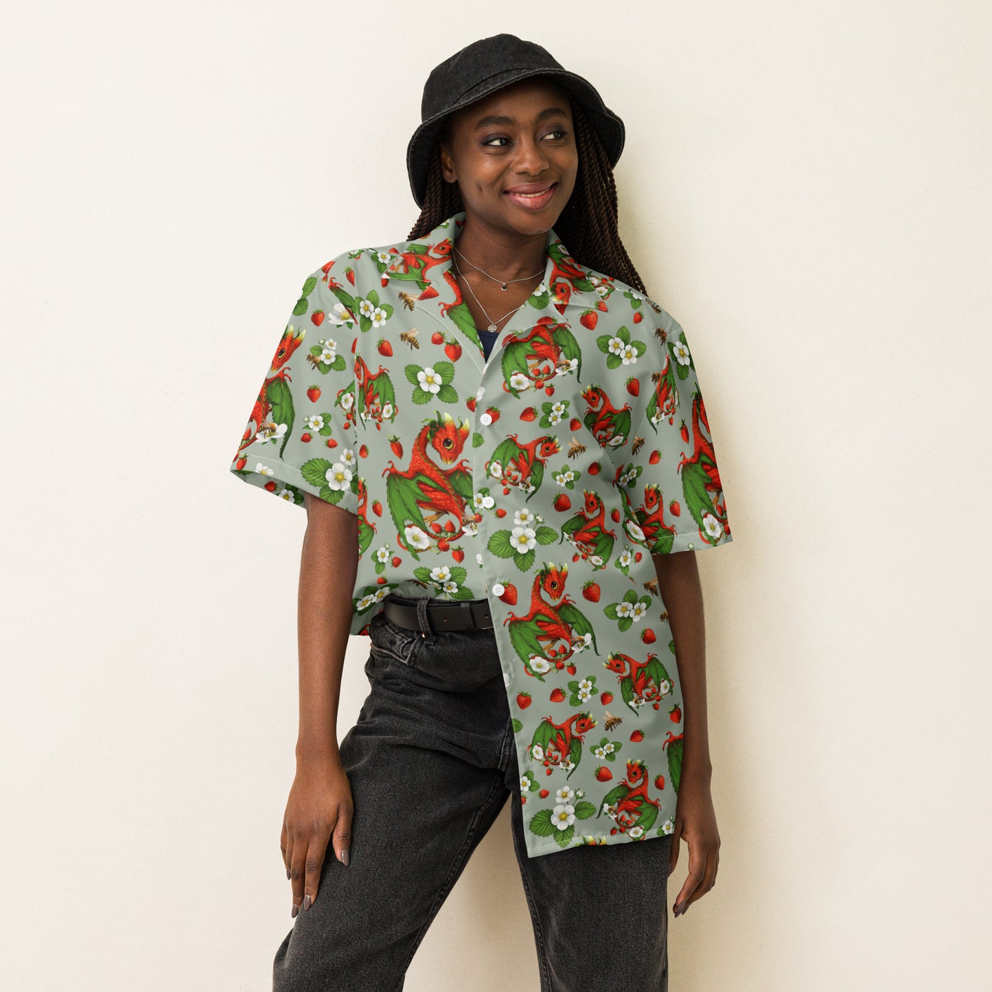 Strawberry Dragon Unisex button shirt - Free USA Shipping