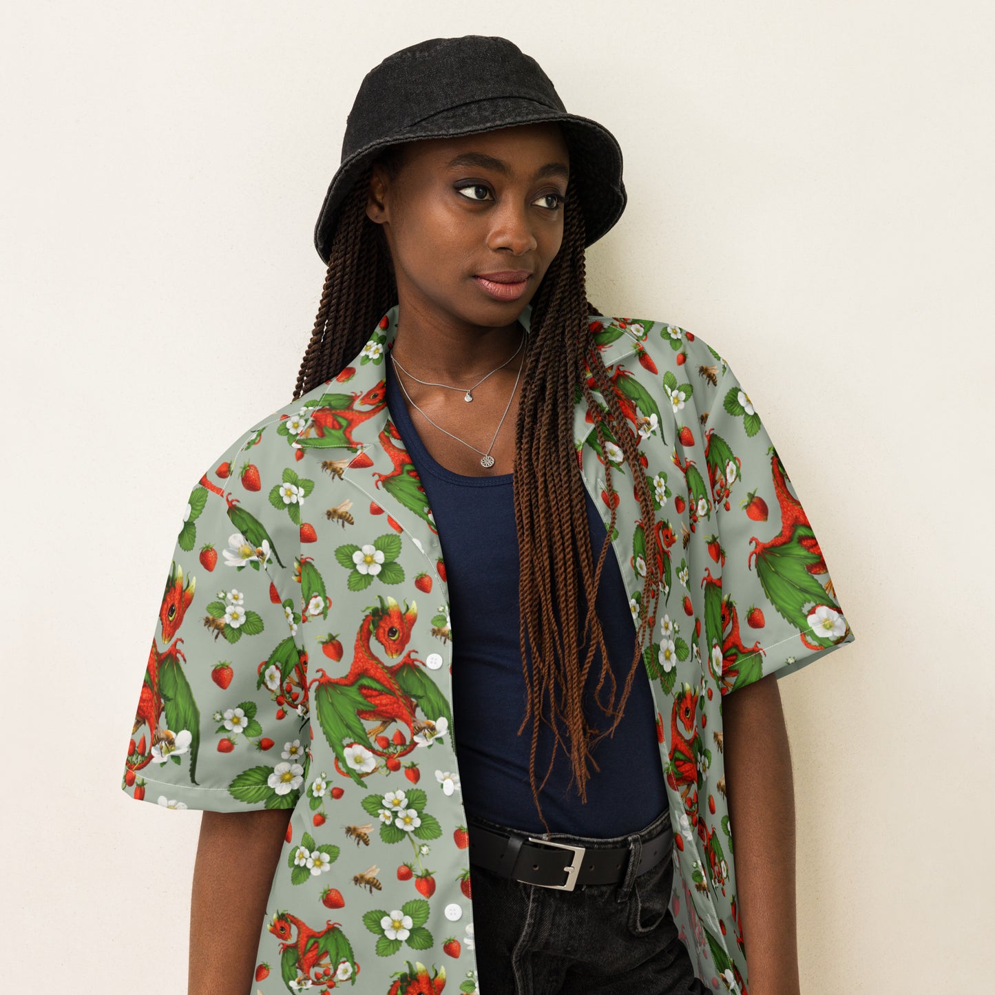 Strawberry Dragon Unisex button shirt - Free USA Shipping