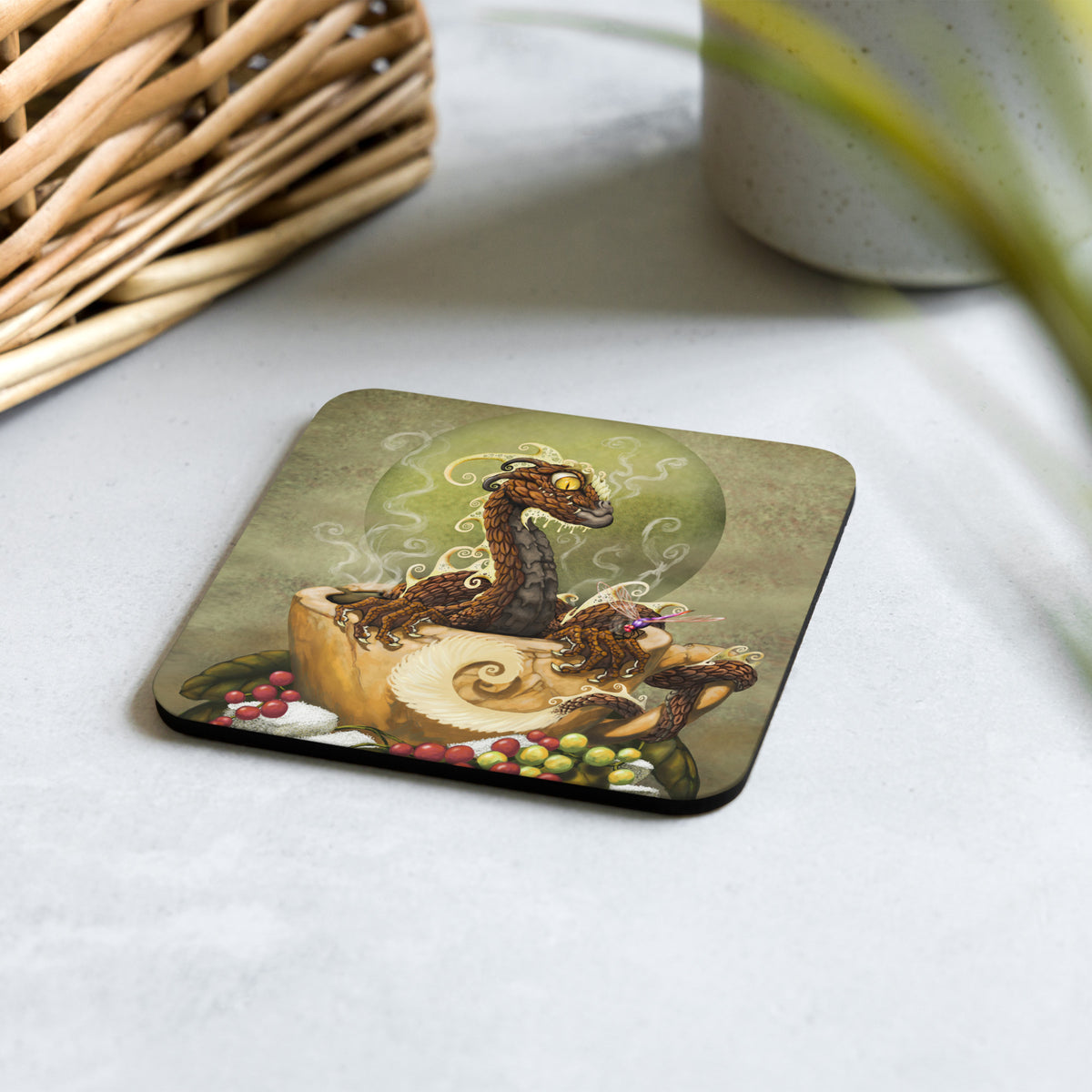 Coffee Dragon Cork-back coaster - Free USA Shipping - Buy 4 get 20% off using code coaster4