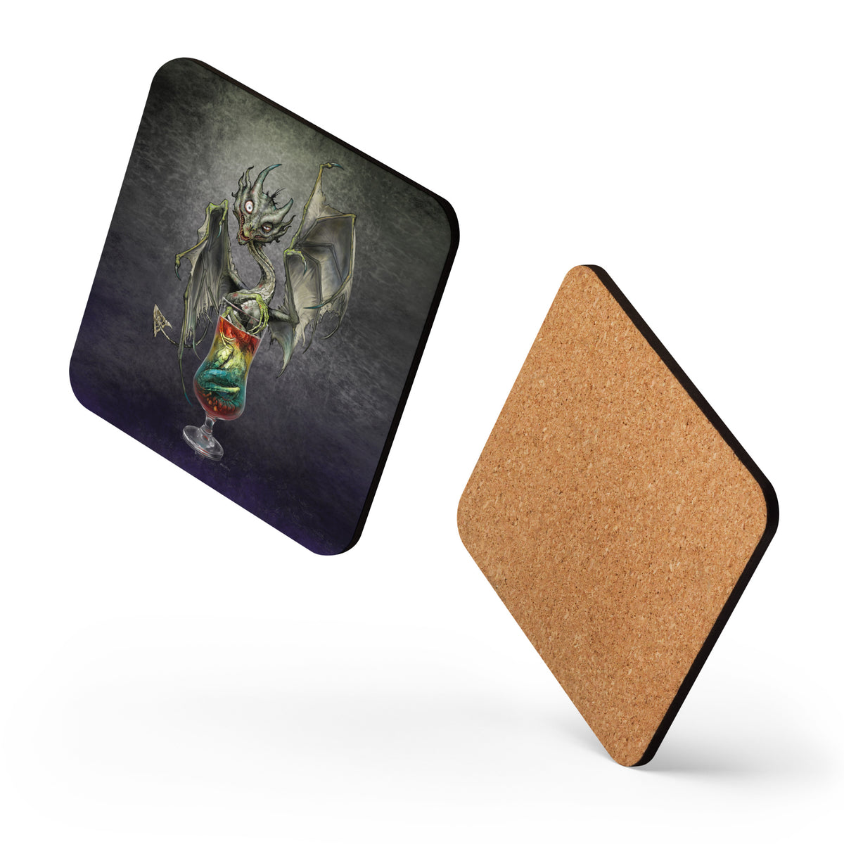Zombie Dragon  Cork-back coaster - Free USA Shipping - Buy 4 get 20% off using code coaster4