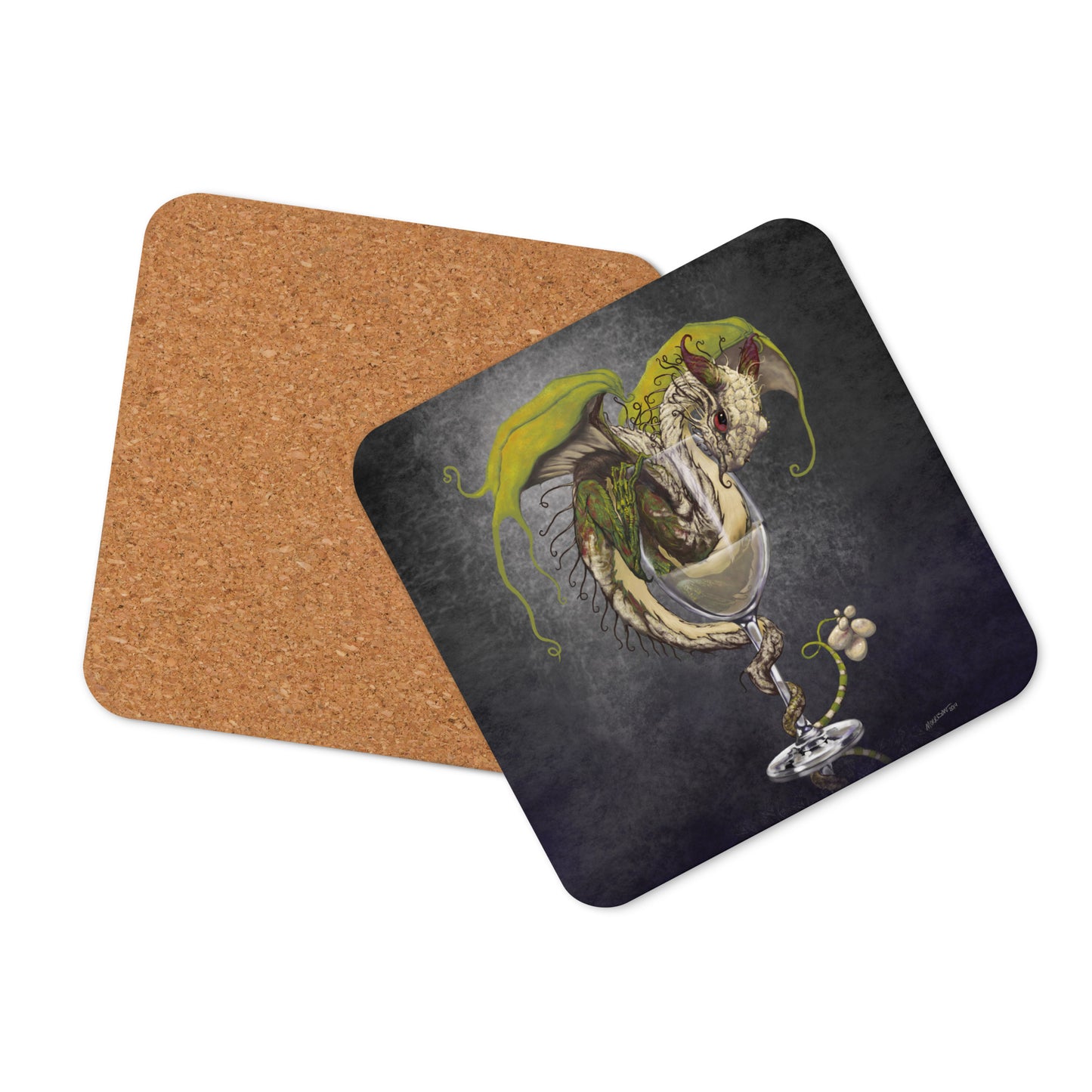 White Wine Dragon Cork-back coaster - Free USA Shipping - Buy 4 get 20% off using code coaster4