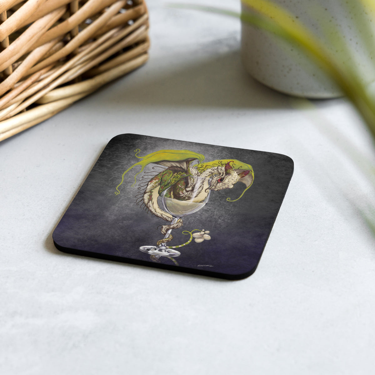 White Wine Dragon Cork-back coaster - Free USA Shipping - Buy 4 get 20% off using code coaster4