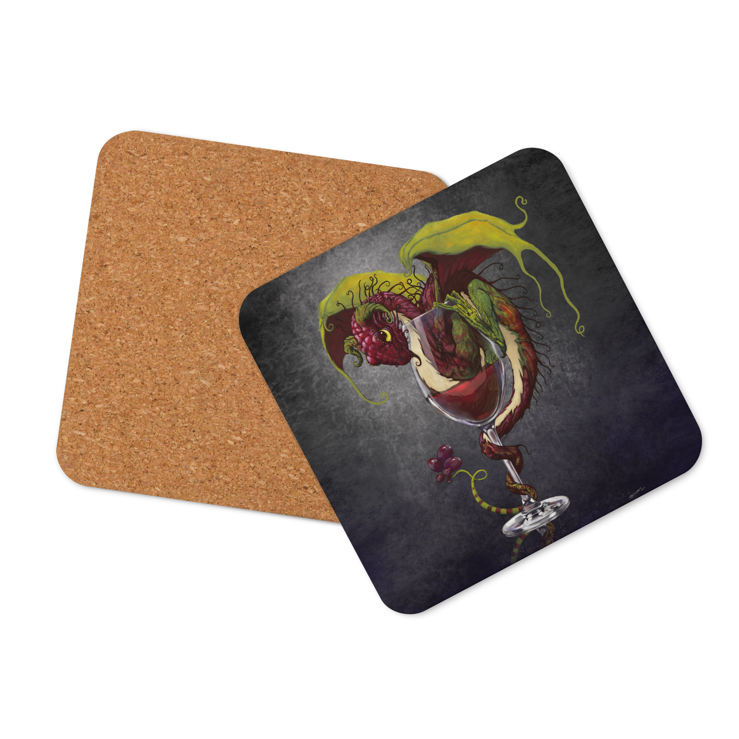Red Wine Dragon Cork-back coaster  - Free USA Shipping - Buy 4 get 20% off using code coaster4