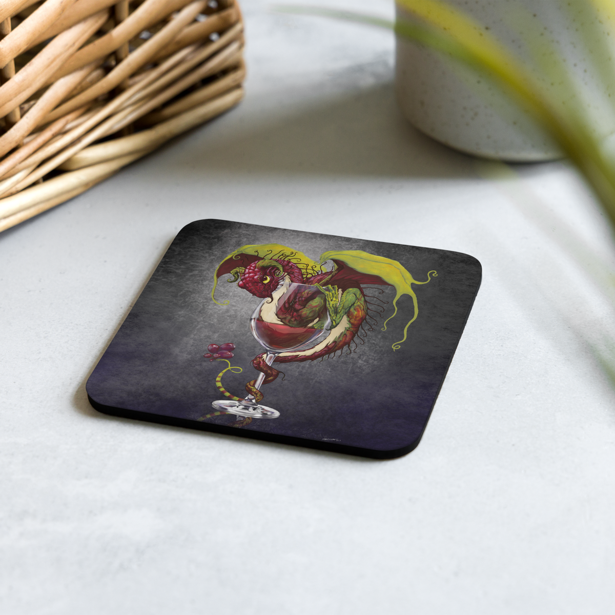 Red Wine Dragon Cork-back coaster  - Free USA Shipping - Buy 4 get 20% off using code coaster4