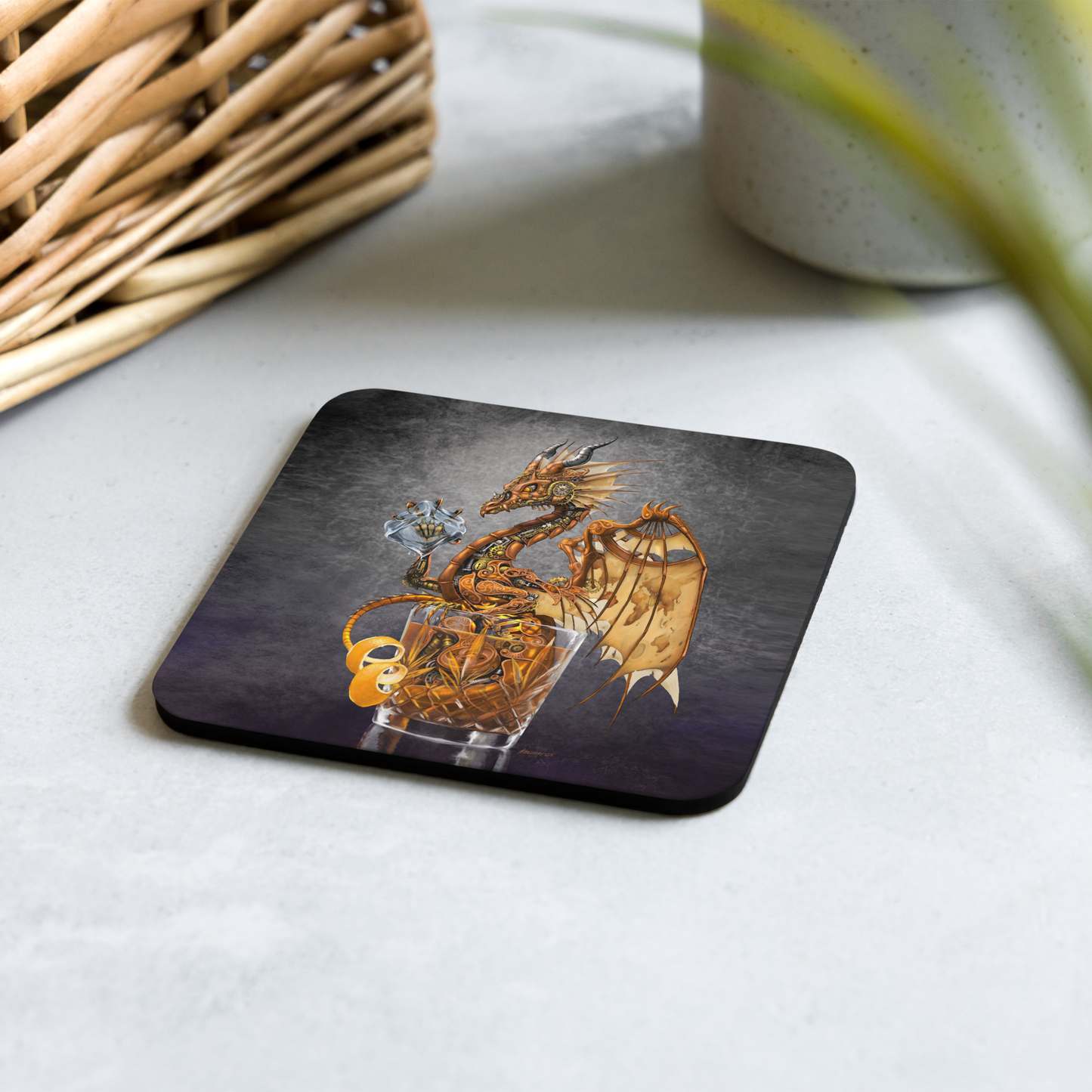Old Fashioned Dragon Cork-back coaster - Free USA Shipping - Buy 4 get 20% off using code coaster4