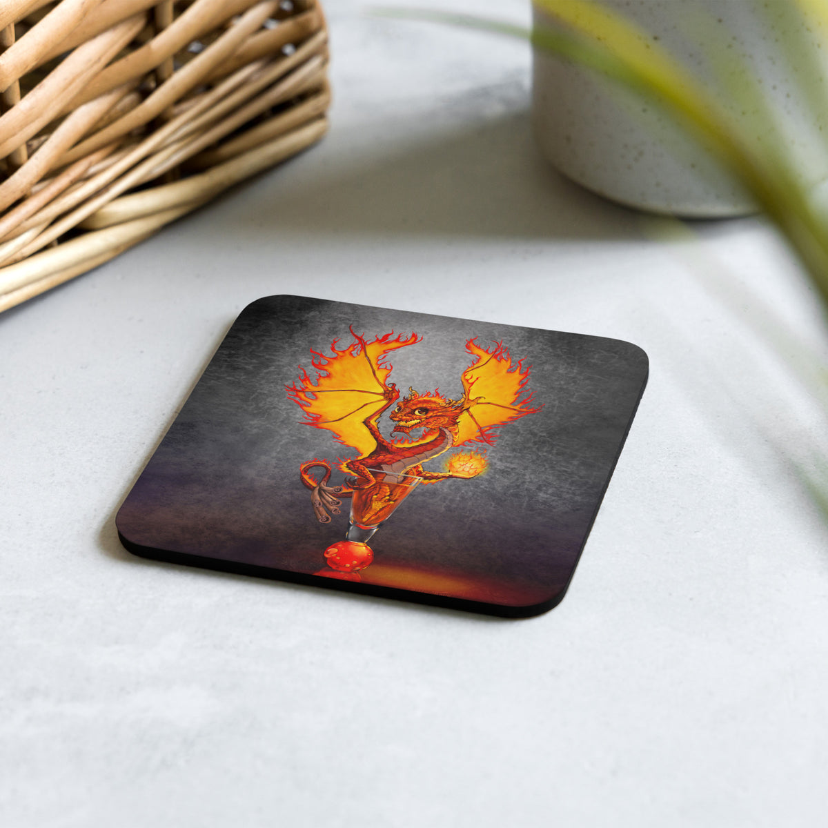 Fireball Dragon Cork-back coaster - Free USA Shipping - Buy 4 get 20% off using code coaster4