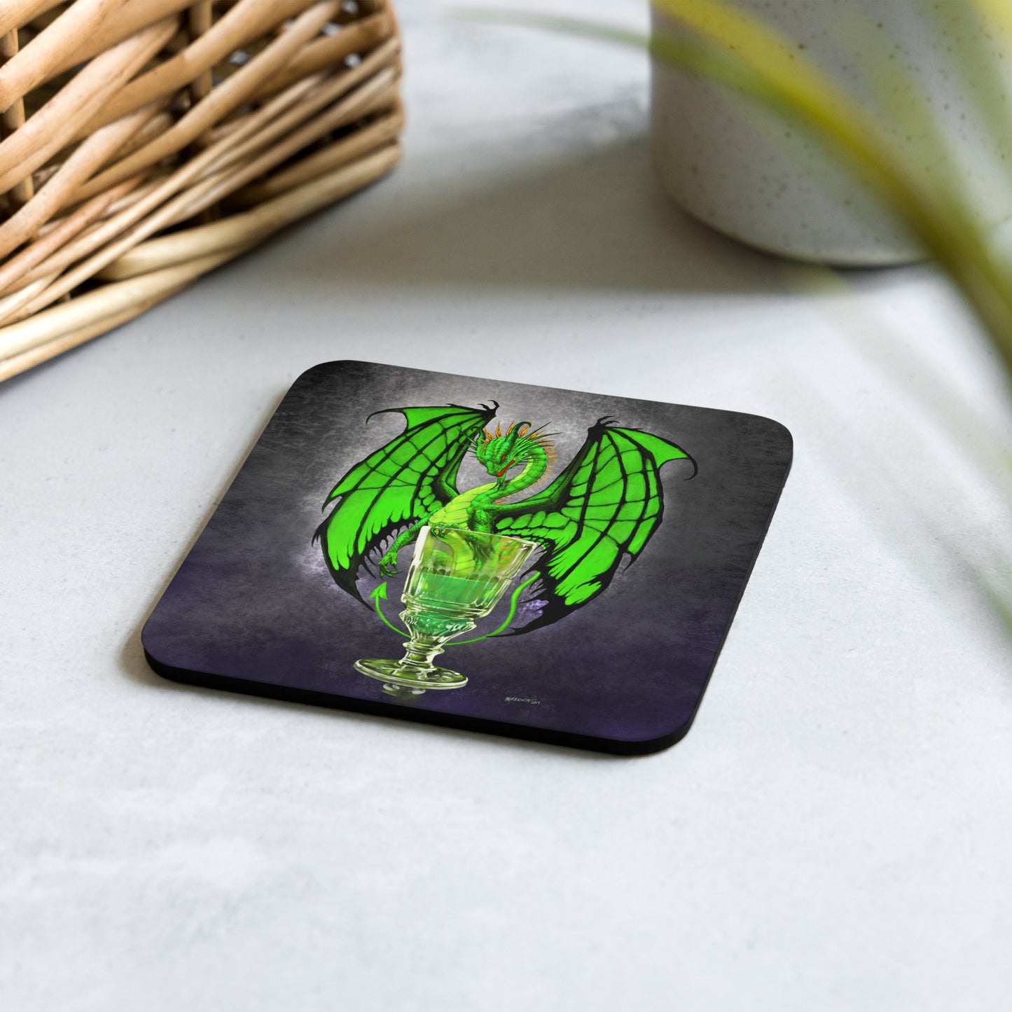 Absinthe Dragon Cork-back coaster - Free USA Shipping - Buy 4 get 20% off using code coaster4
