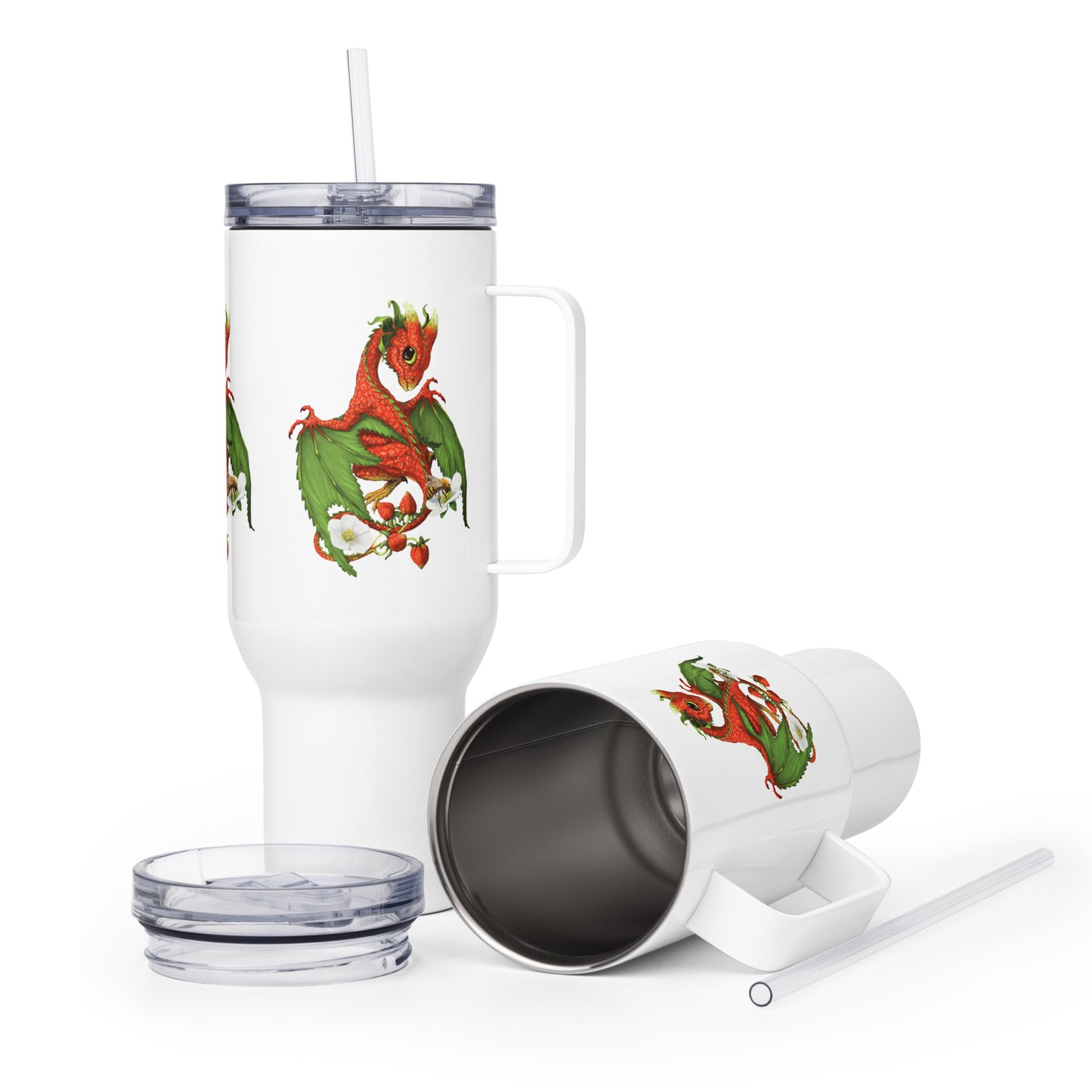 Strawberry Dragon 40oz Travel mug with a handle - Free USA Shipping